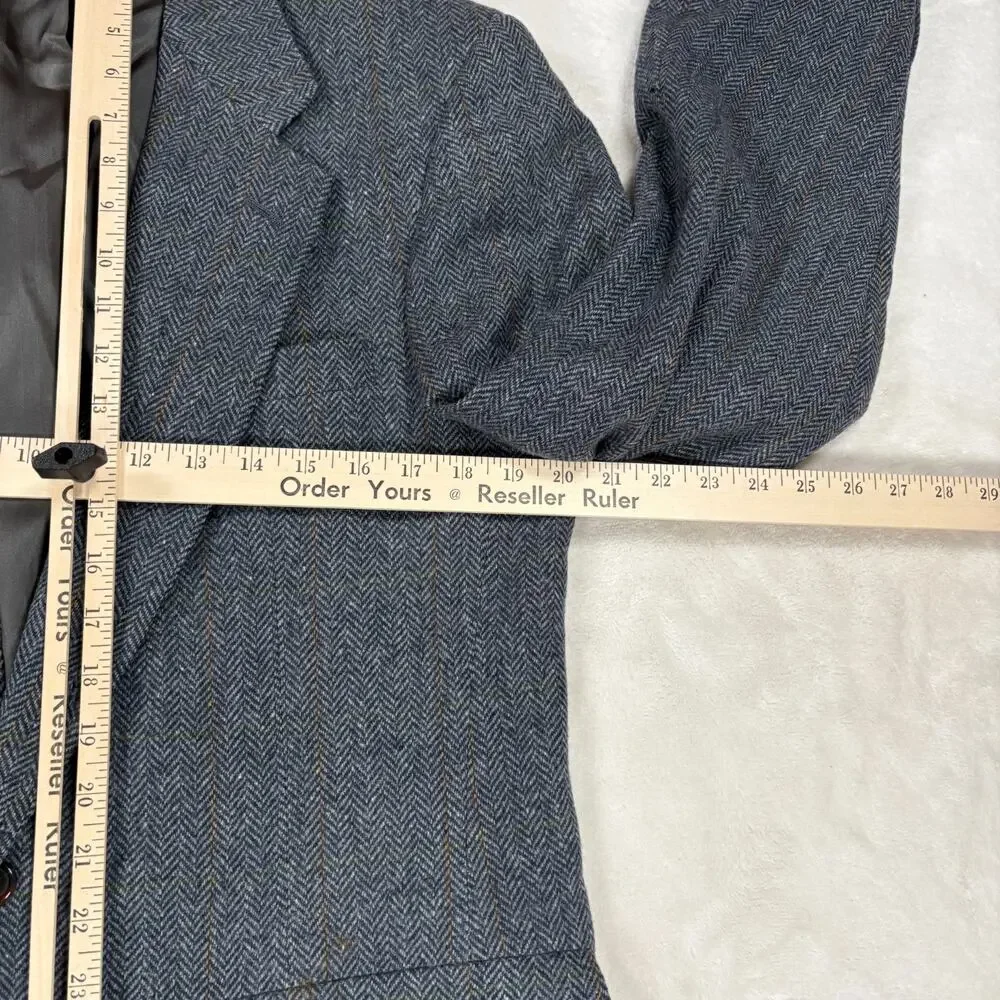 College Town Clothes Mens Wool Blazer Gray Herringbone Plaid Sport Coat Vintage